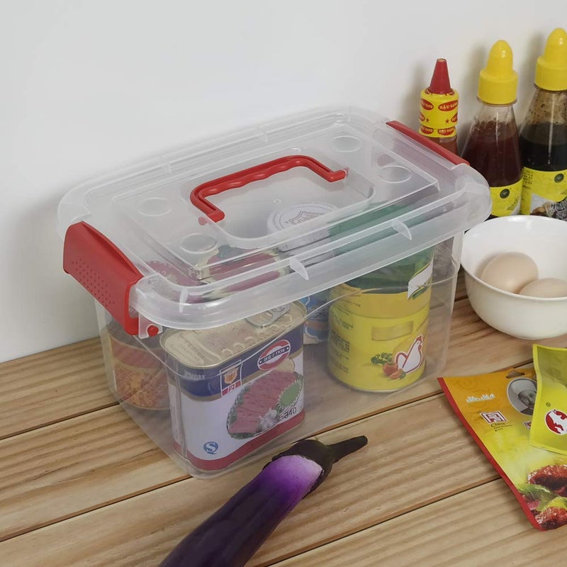 Doryh 5 L Plastic Storage Bin with Lid, Clear Transparent Box With Red Handles Set of 6 - Image 5